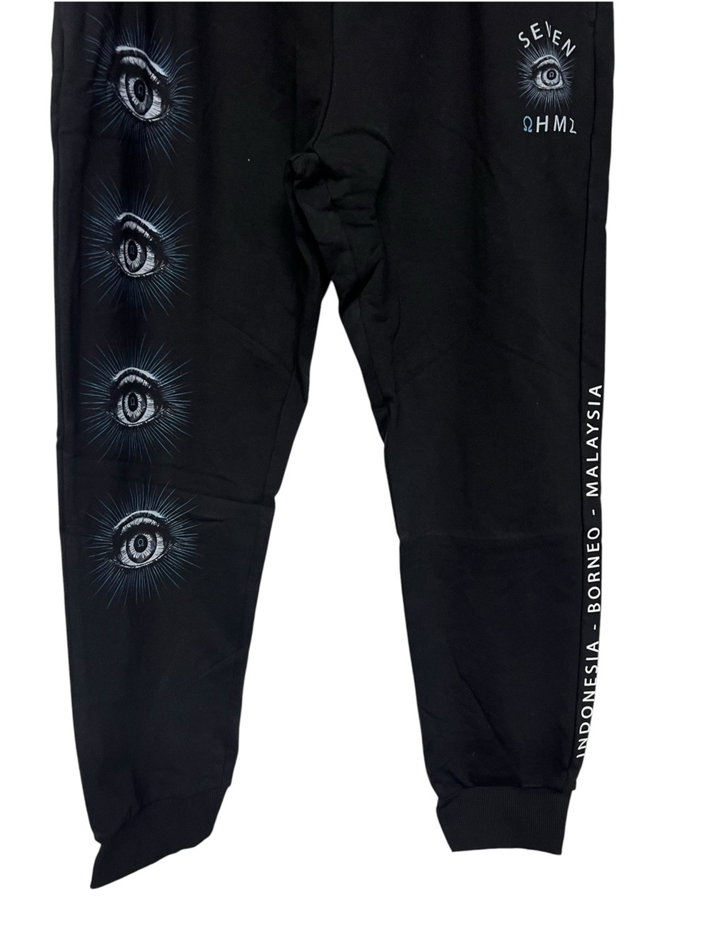 New Seven OHMZ Black Joggers Eye Graphic Print Sweatpants - Picture 3 of 9